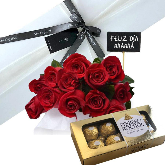 Te Quiero Mamá (12 rosas + Chocolate Ferrero )