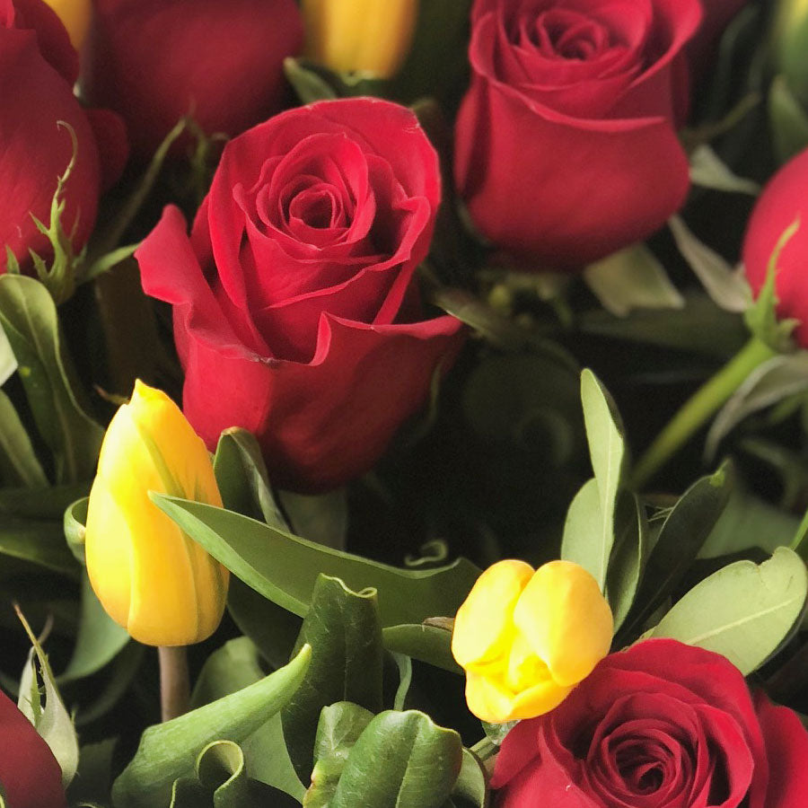 Mix de Rosas Rojas con Tulipanes